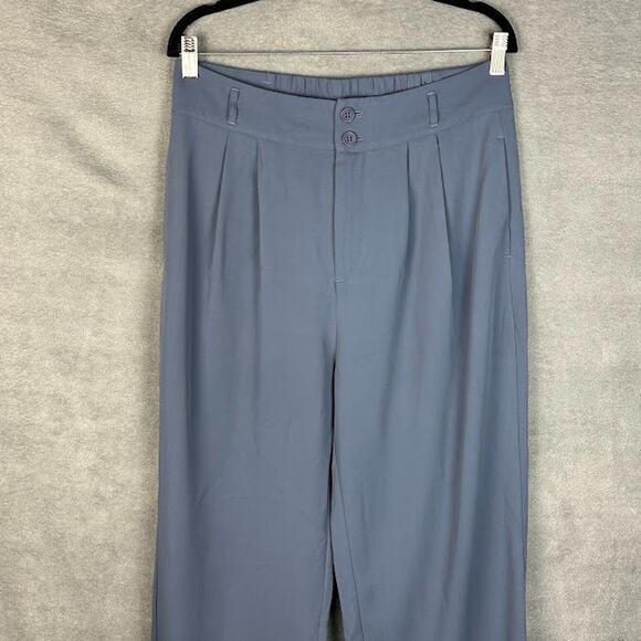 Halara Pants Womens Large Blue Pleated Wide Leg Flowy Career Comfort Preppy - Picture 2 of 13